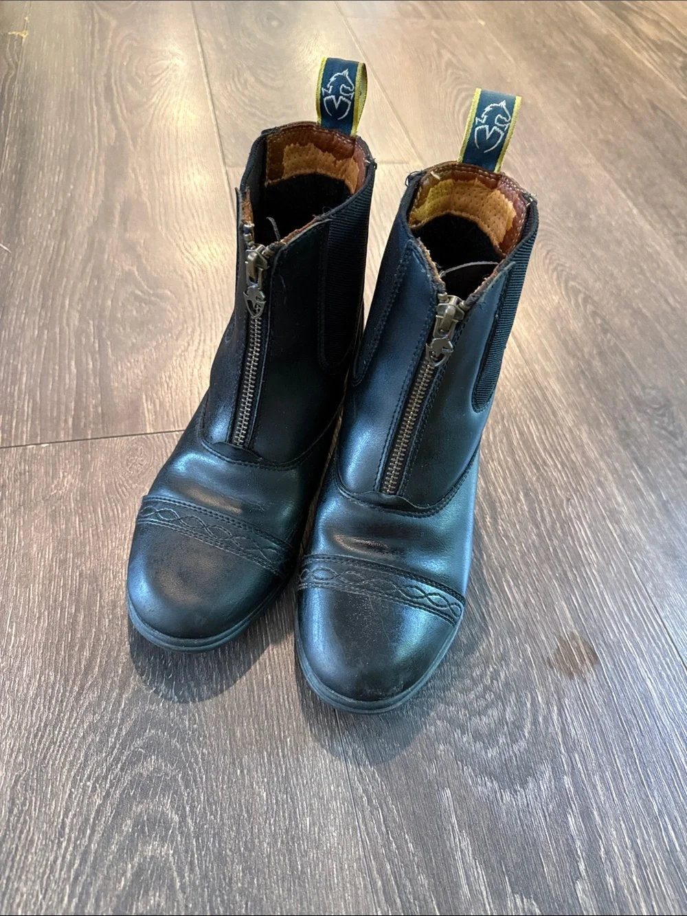 Kids Black Front-Zip Riding Boots with Pull Tab